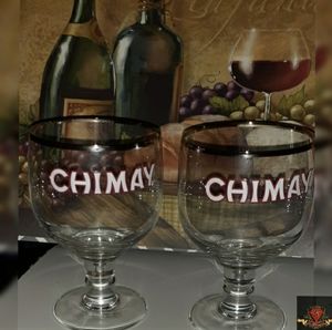(2)CHIMAY 1862-2012 SILVER RIMMED BEER GOBLET